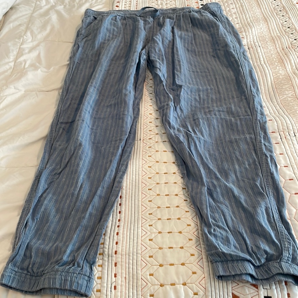 Patagonia, blue and white striped cotton pants size large